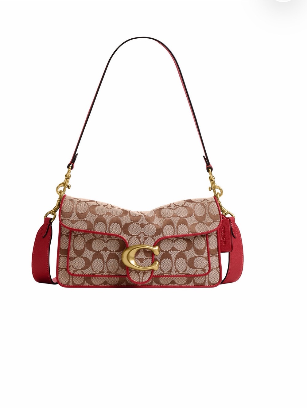 Coach Tan Signature Canvas Crossbody with Pink Trim